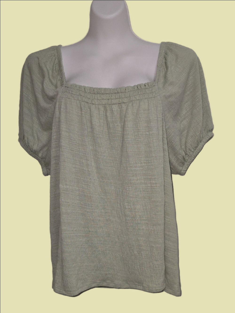 Women’s Sage Green Square-Neck Puff Sleeve Top